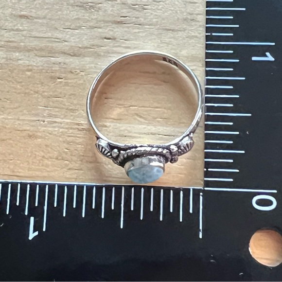 New Blue Larimar Stone Boho Silver Overlay Ring Size 7.5 - Picture 3 of 8